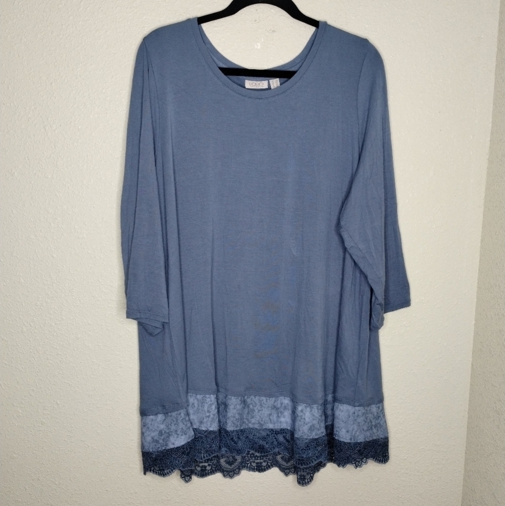 LOGO Lori Goldstein Blue Lace Hem Tunic Women's Size 2X